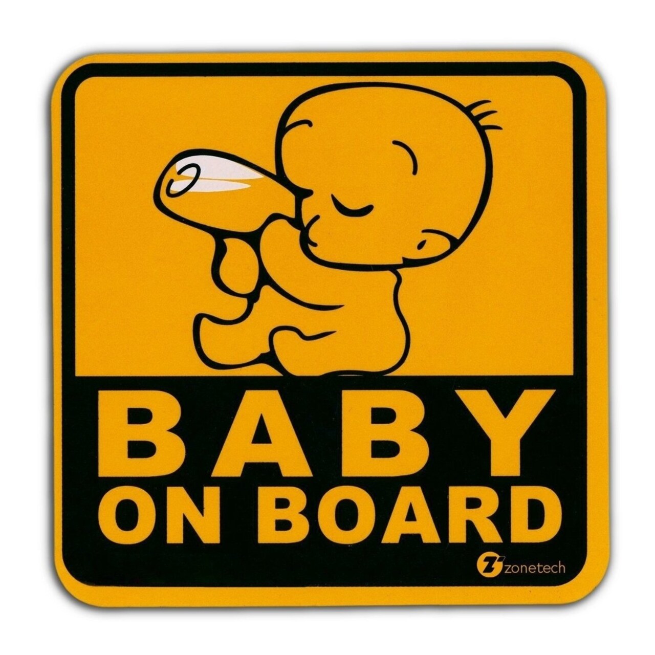 Zone Tech Highly Reflective Yellow And Black Baby On Board Bottle Bumper Car Magnet